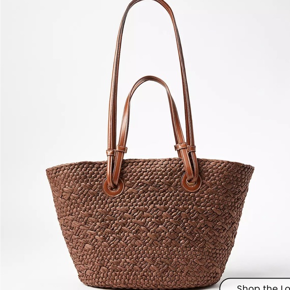 LOFT Beach Double Strap Straw Tote Bag - Picture 1 of 2